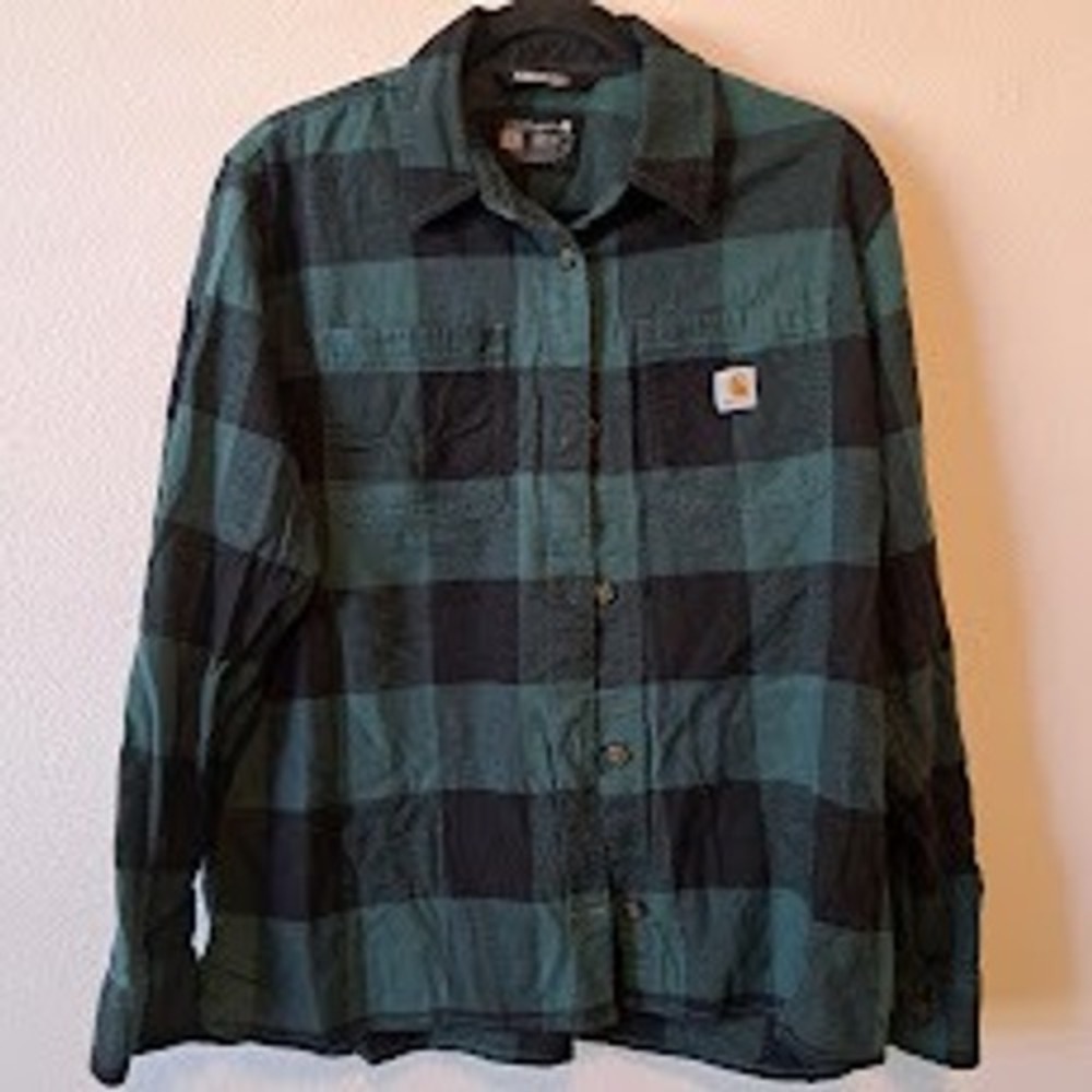 Carhartt Rugged Flex Loose Fit Flannel Shirt Green Black Buffalo Plaid